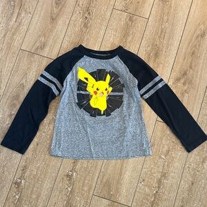NWOT Pokémon Pikachu Kids Long Sleeve Graphic Tee Shirt - Gray and Black Size 7
